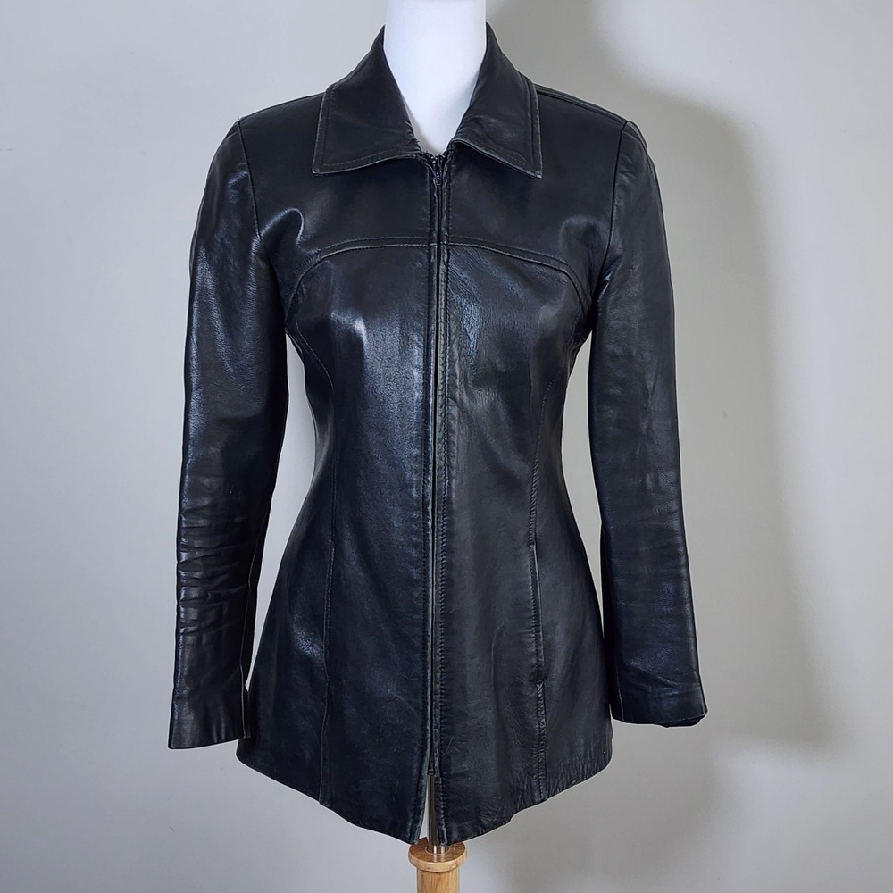 Danier Leather Jacket‎ Womens 4 Black Zip Front Genuine Leather Made in Canada